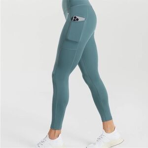 Gymshark Pocket Women Sz Large Teal High-Waisted Stretchy Ankle Leggings